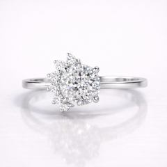 Portuguese Cut Moissanite Diamond Engagement 9K Gold Ring