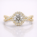 Round Cut Lab Grown Diamond Twisted Engagement 14K Gold Ring