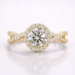Round Cut Moissanite Diamond Twisted Engagement 14K Gold Ring
