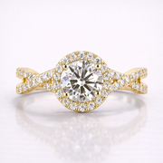 Round Cut Moissanite Diamond Twisted Engagement 9K Gold Ring