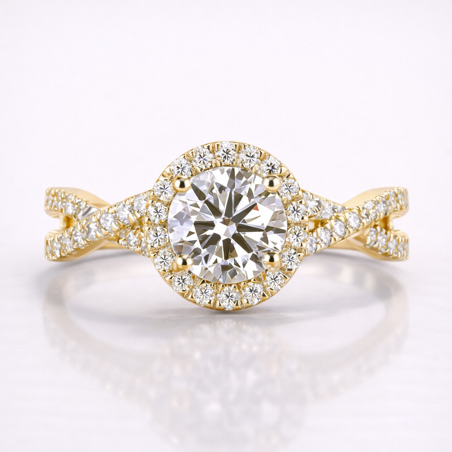 Round Cut Moissanite Diamond Twisted Engagement 9K Gold Ring