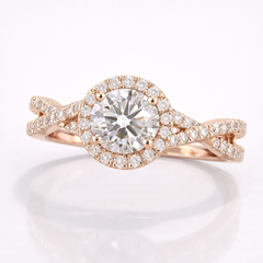 Round Cut Moissanite Diamond Twisted Engagement Sterling Silver Ring