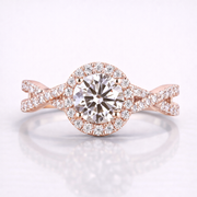 Round Cut Moissanite Diamond Twisted Engagement 9K Gold Ring