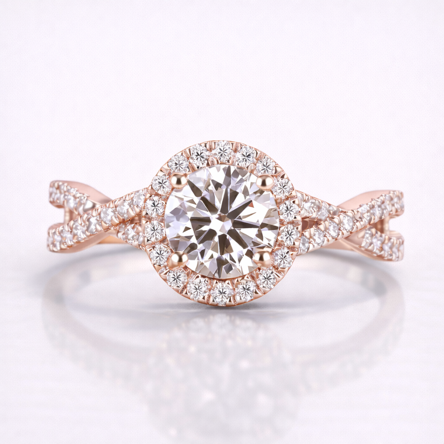 Round Cut Moissanite Diamond Twisted Engagement 9K Gold Ring