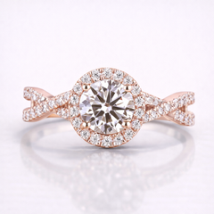 Round Cut Moissanite Diamond Twisted Engagement 18K Gold Ring