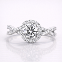 Round Cut Moissanite Diamond Twisted Engagement 14K Gold Ring