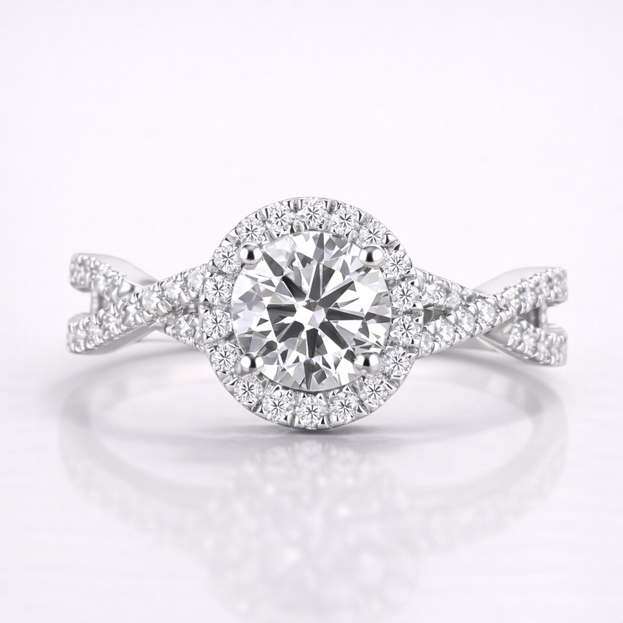 Round Cut Moissanite Diamond Twisted Engagement 9K Gold Ring