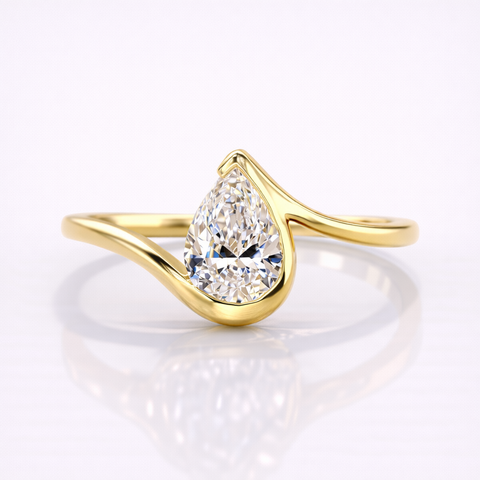 Pear Cut Lab Grown Diamond Solitaire 14K Gold Ring