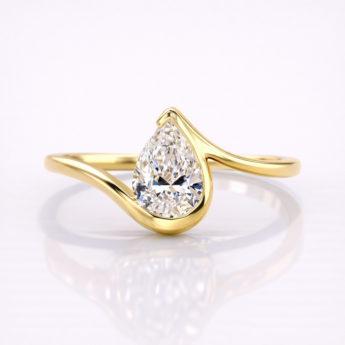 Pear Cut Moissanite Diamond Solitaire Sterling Silver Ring
