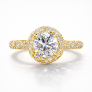 Round Cut Moissanite Diamond Twisted Pave 9K Gold Ring
