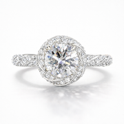 Round Cut Moissanite Diamond Twisted Pave 9K Gold Ring