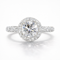 Round Cut Moissanite Diamond Twisted Pave 18K Gold Ring