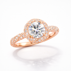 Round Cut Moissanite Diamond Twisted Pave 9K Gold Ring