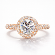 Round Cut Moissanite Diamond Twisted Pave 18K Gold Ring