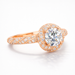 Round Cut Moissanite Diamond Twisted Pave 9K Gold Ring