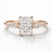 Radiant & Marquise Cut Moissanite Diamond Trilogy 18K Gold Ring