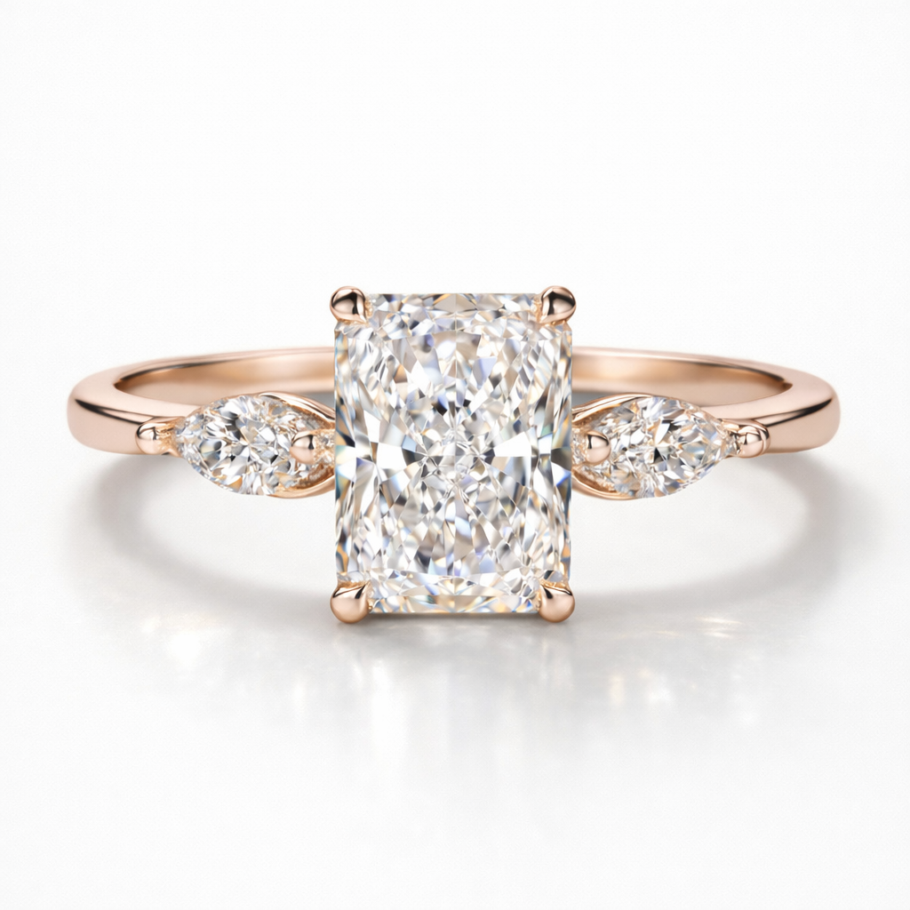 Radiant & Marquise Cut Moissanite Diamond Trilogy 18K Gold Ring