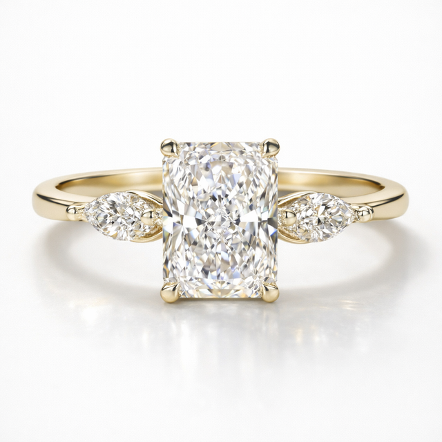 Radiant & Marquise Cut Moissanite Diamond Trilogy Sterling Silver Ring