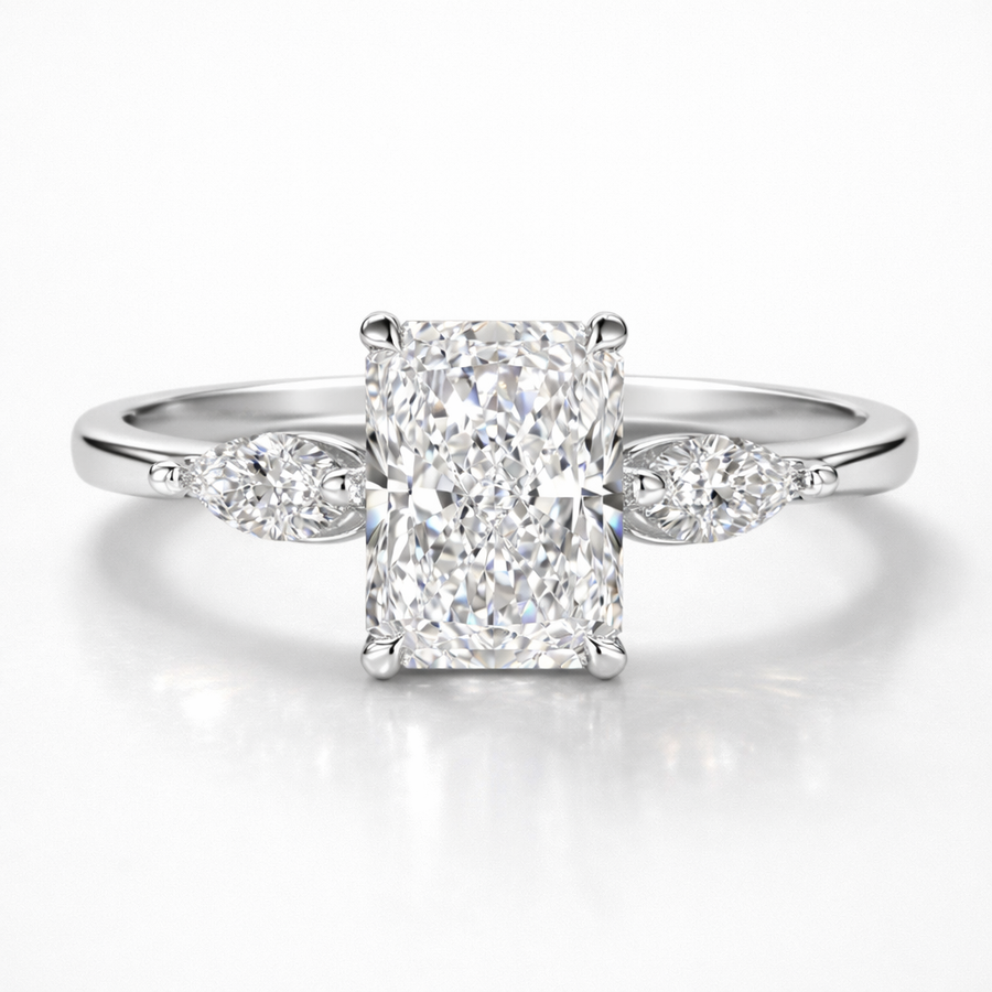 Radiant & Marquise Cut Moissanite Diamond Trilogy 18K Gold Ring
