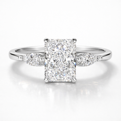 Radiant & Marquise Cut Moissanite Diamond Three Stone Sterling Silver Ring