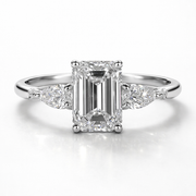 Emerald & Pear Cut Moissanite Diamond Engagement  18K Gold Ring