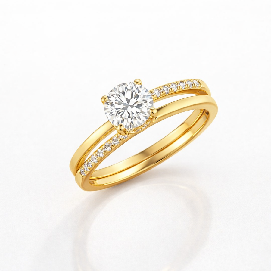 Round Cut Moissanite Diamond Engagement 9K Gold Ring