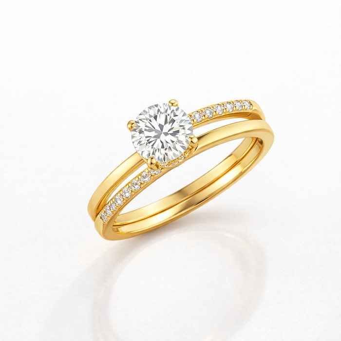 Round Cut Moissanite Diamond Engagement Sterling Silver Ring