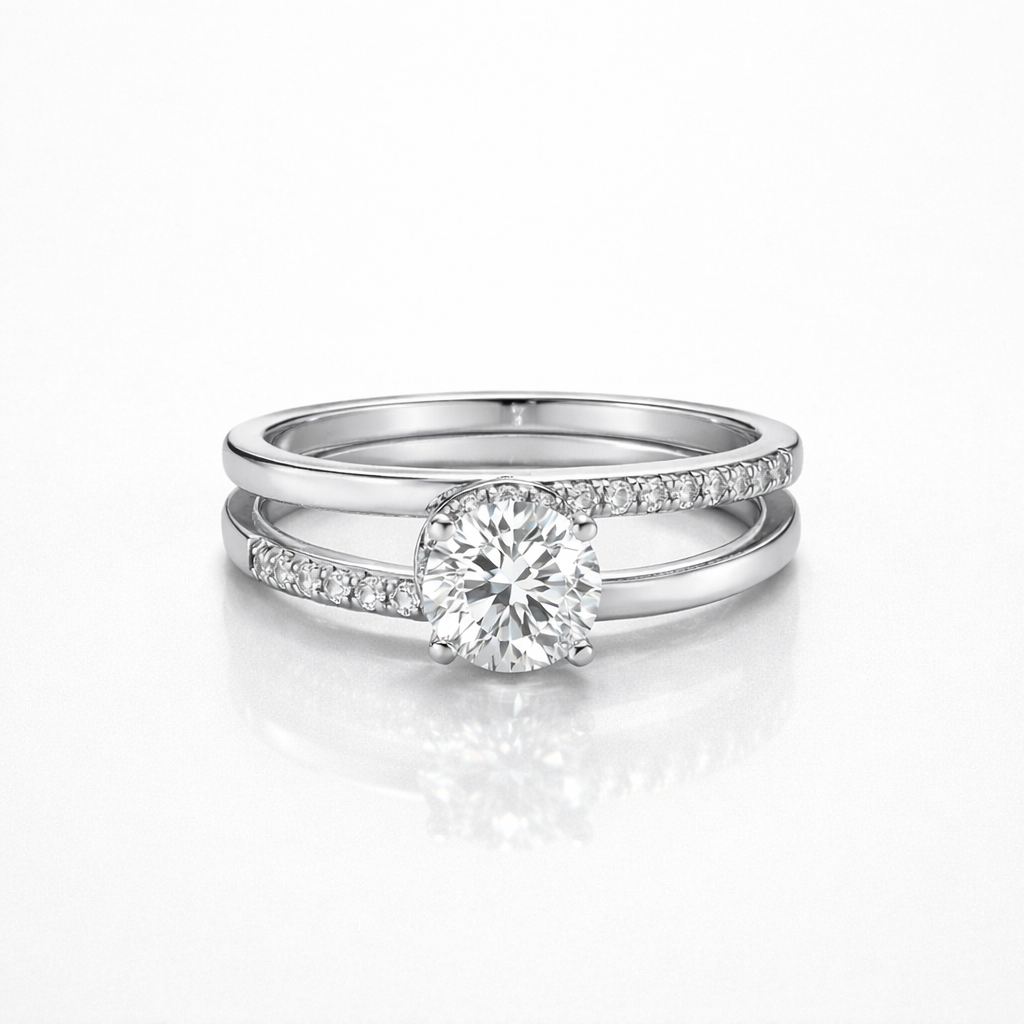 Round Cut Moissanite Diamond Engagement 9K Gold Ring