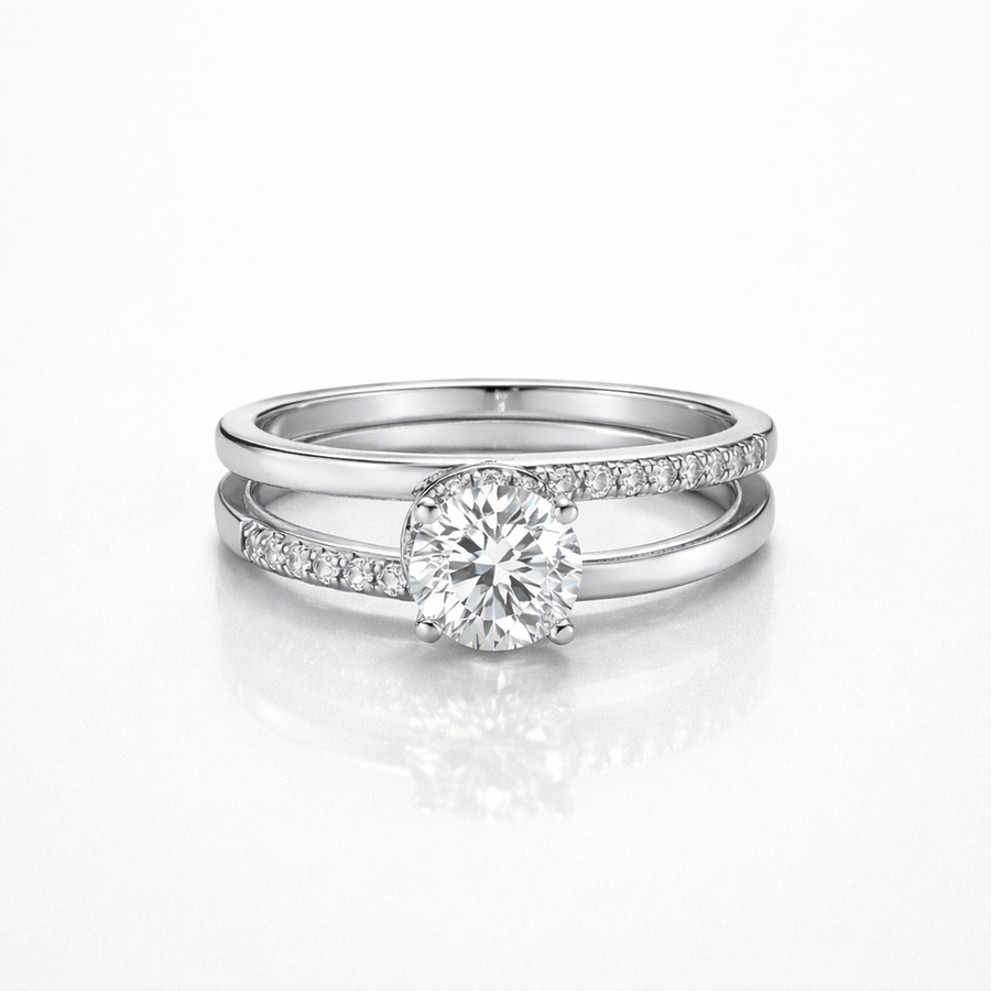 Round Cut Moissanite Diamond Engagement 9K Gold Ring