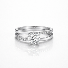 Round Cut Moissanite Diamond Engagement Sterling Silver Ring