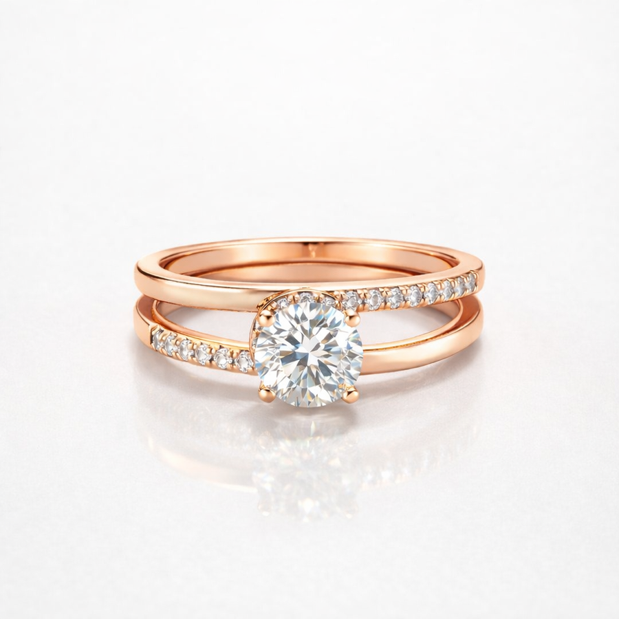 Round Cut Moissanite Diamond Engagement 9K Gold Ring