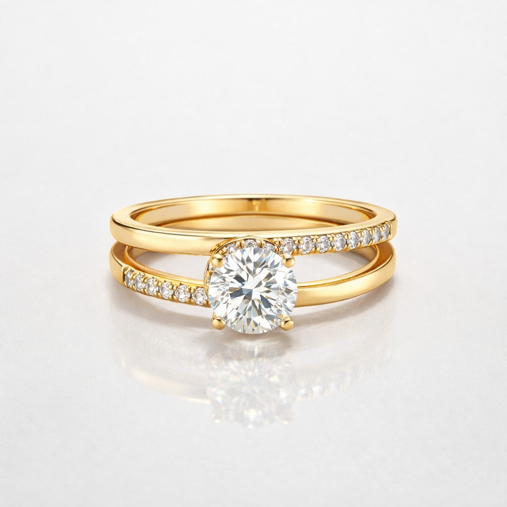 Round Cut Moissanite Diamond Engagement 9K Gold Ring