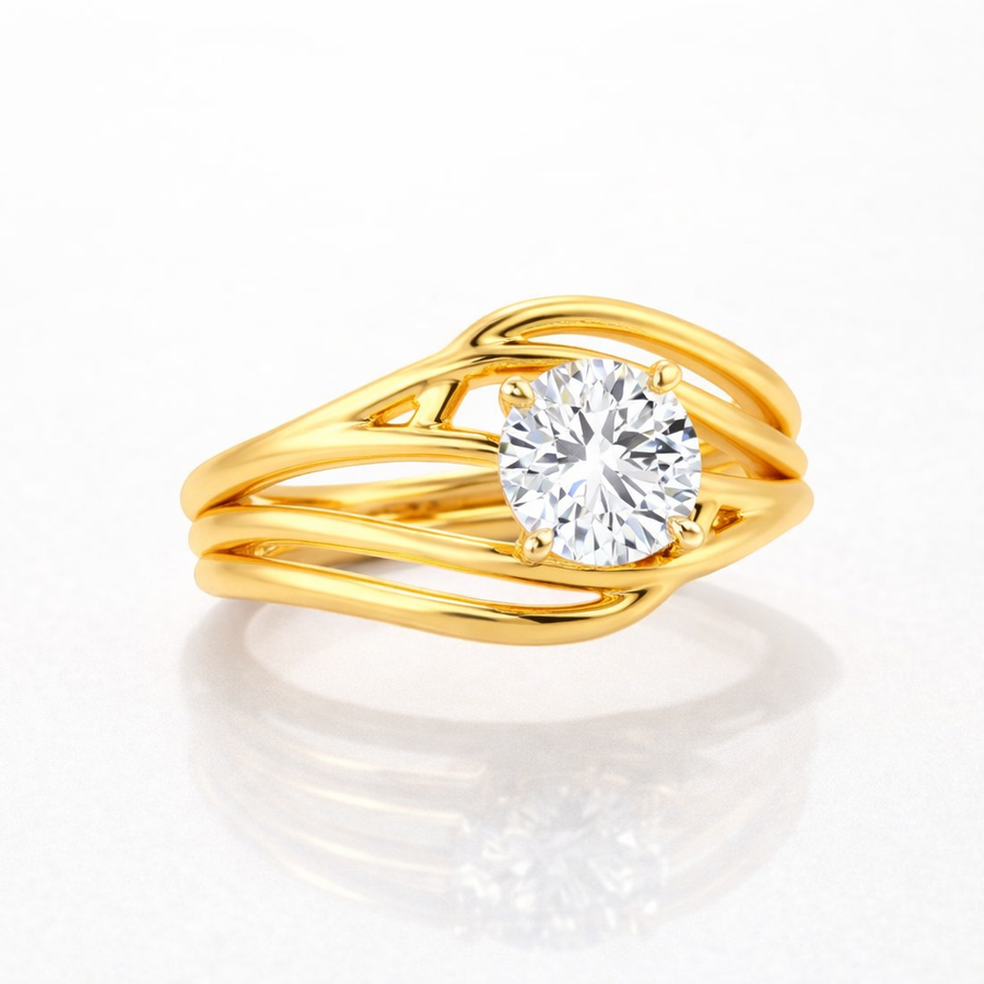 Round Cut Moissanite Diamond Solitaire Sterling Silver Ring