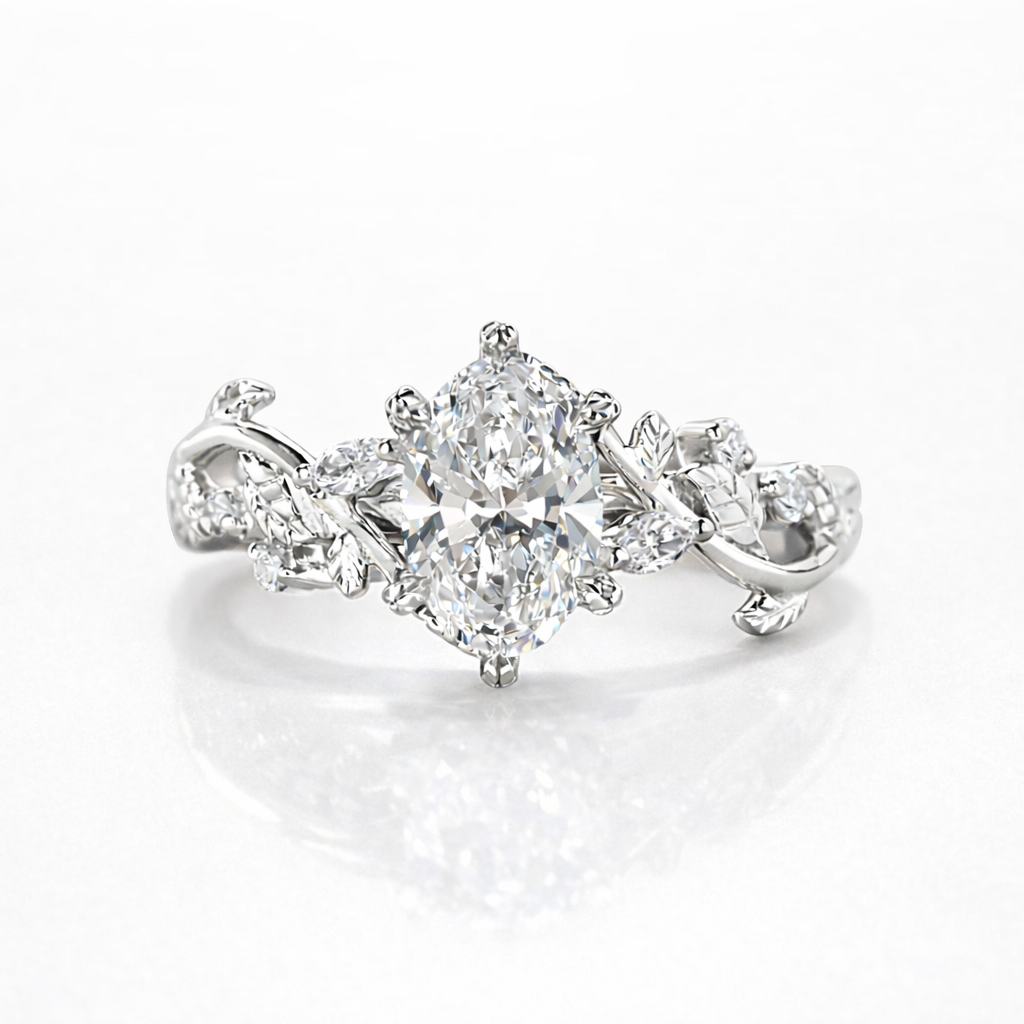 Oval Cut Moissanite Diamond Engagement Sterling Silver Ring