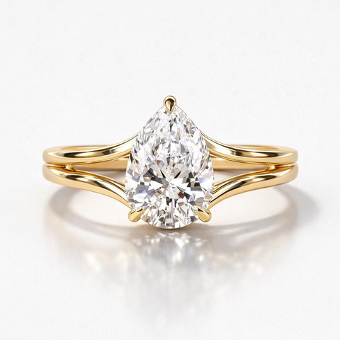 Pear Cut Lab Grown Diamond Hidden Halo 14K Gold Ring