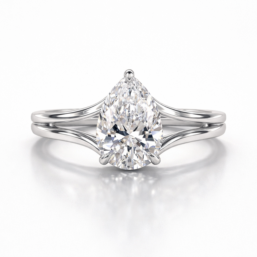 Pear Cut Lab Grown Diamond Hidden Halo 14K Gold Ring