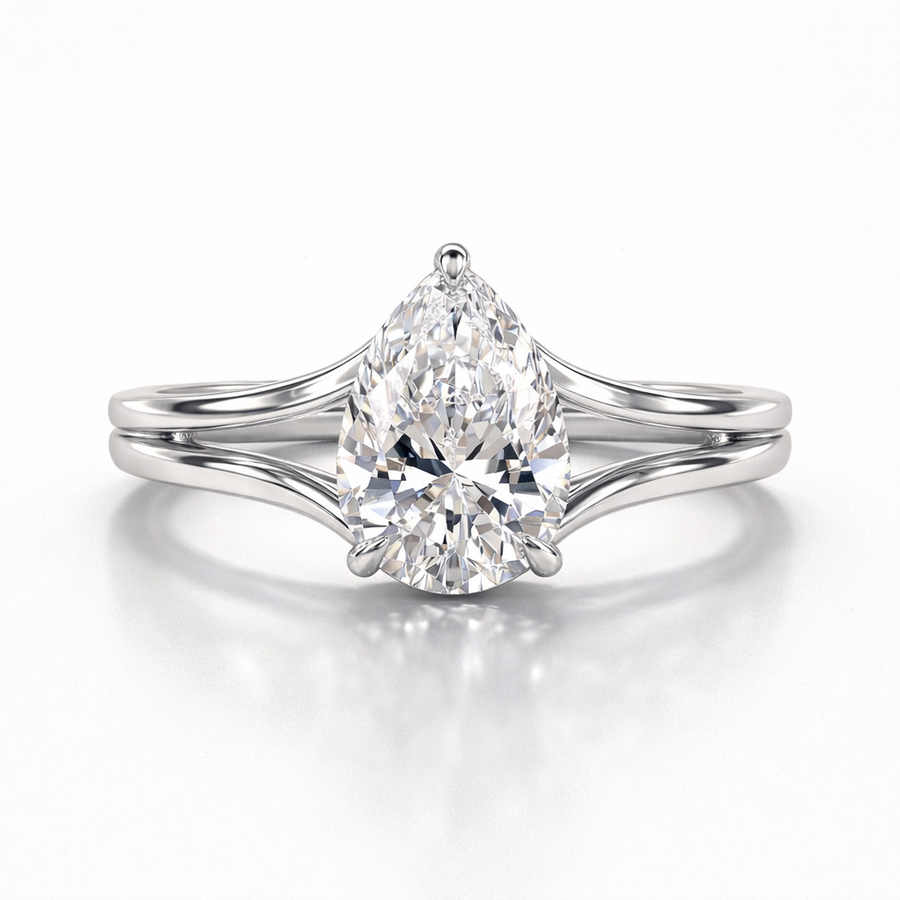 Pear Cut Lab Grown Diamond Hidden Halo 14K Gold Ring