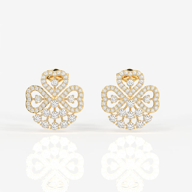 Clover Charm Lab Grown Diamond Stud 14k Gold Earrings