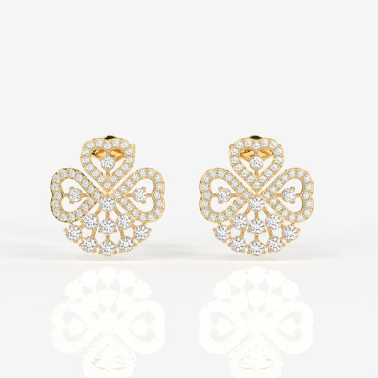 Clover Charm Moissanite Stud 14k Gold Earrings