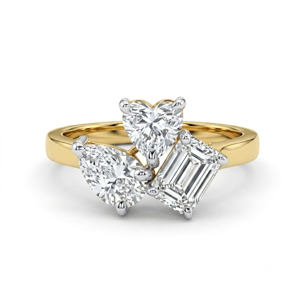 Trinity Pear, Heart & Emerald Cut Lab Grown Diamond Engagement 18K Gold Ring