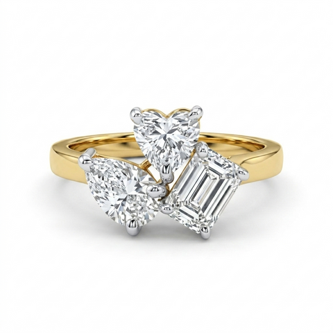 Trinity Pear, Heart & Emerald Cut Lab Grown Diamond Engagement 9K Gold Ring