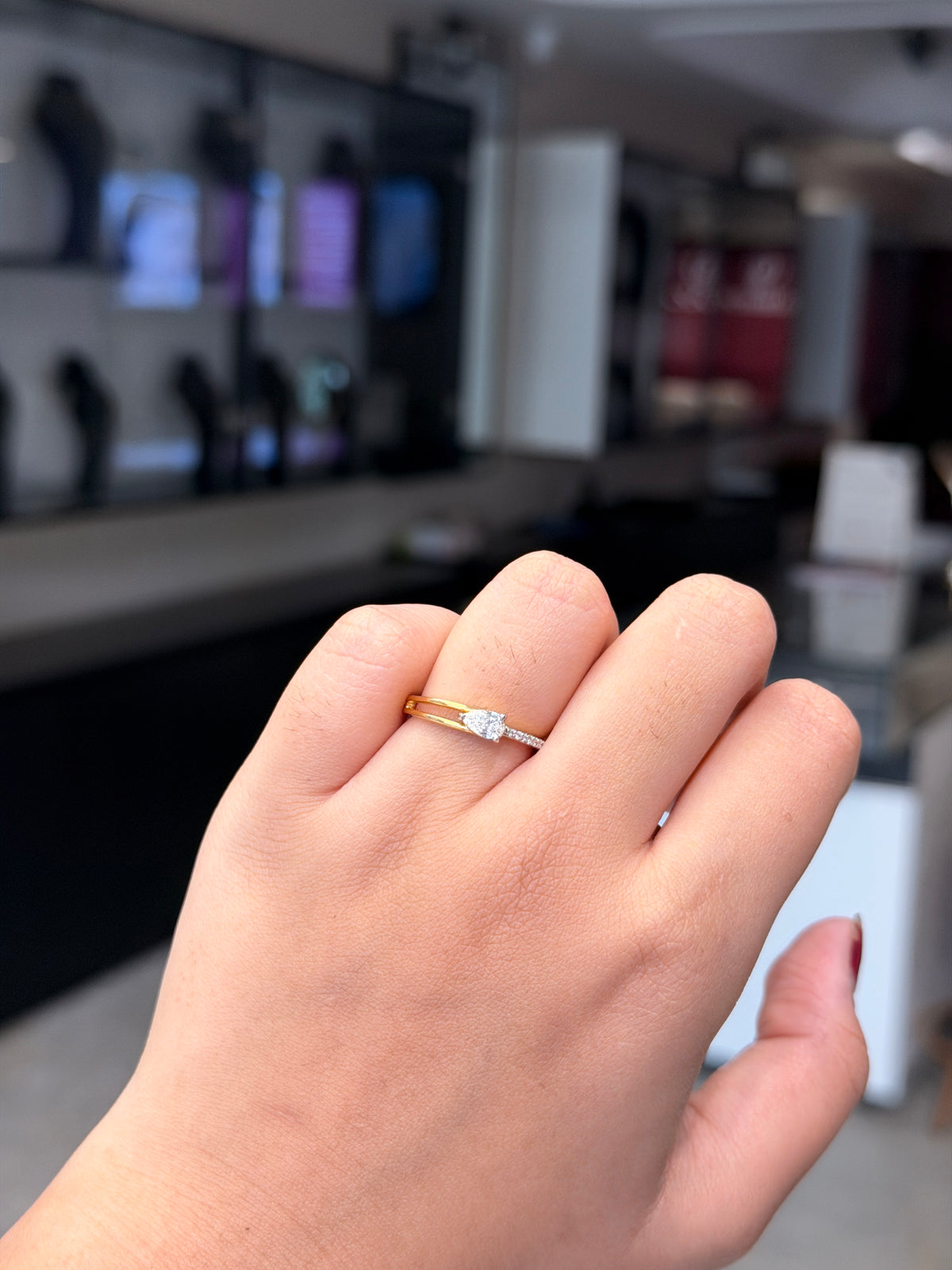 Delicate Halo Pear & Round Cut Lab Grown Diamond Engagement 9K Gold Ring