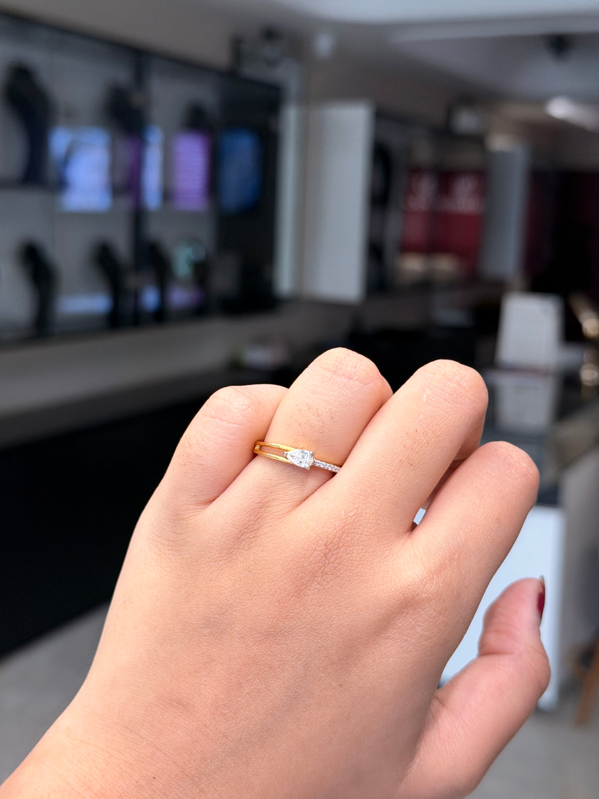 Delicate Halo Pear & Round Cut Lab Grown Diamond Engagement 9K Gold Ring