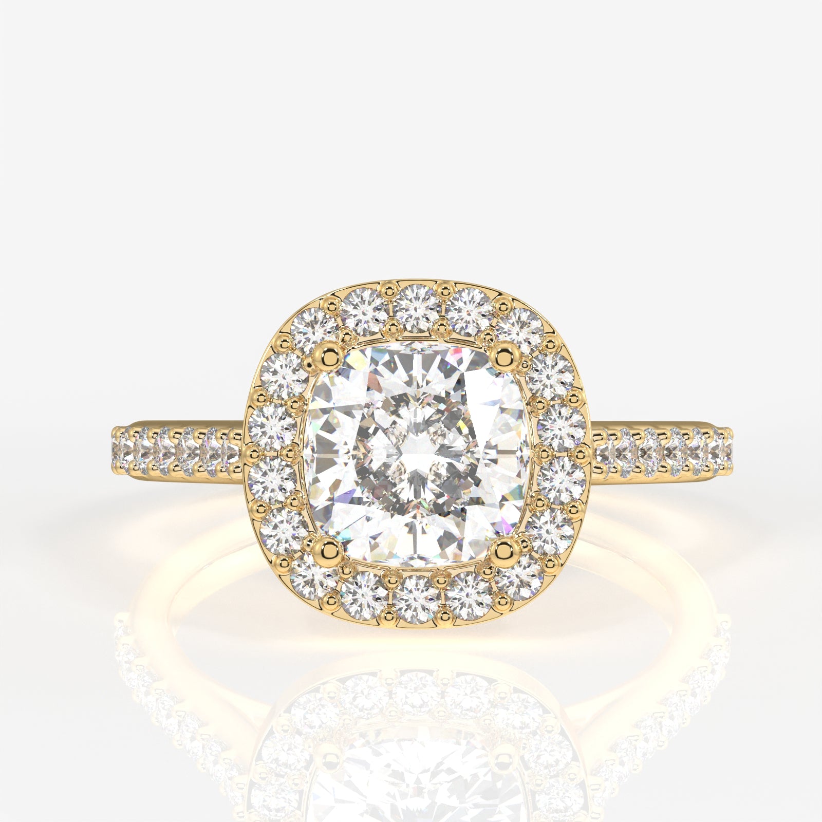 Cushion Cut Moissanite Diamond Halo Engagement 14K Gold Ring