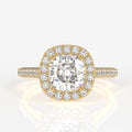 Cushion Cut Moissanite Diamond Halo Engagement 14K Gold Ring