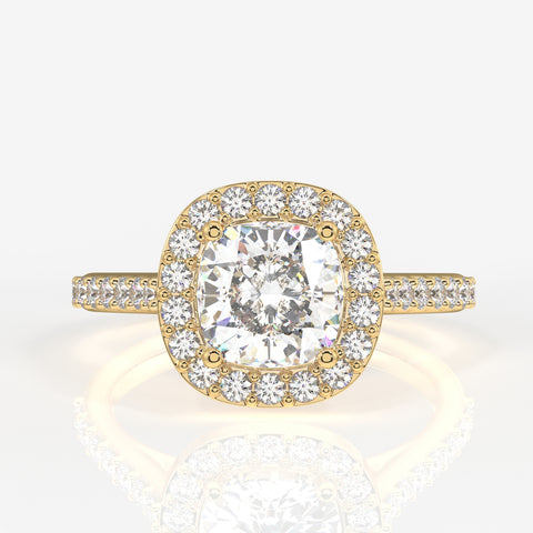 Cushion Cut Moissanite Diamond Halo Engagement 14K Gold Ring