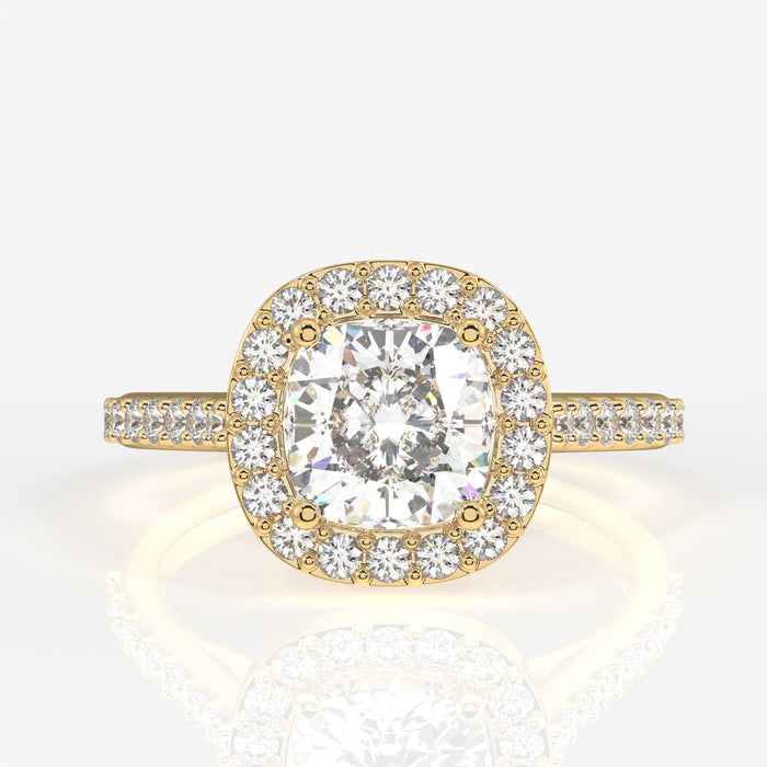 Cushion Cut Moissanite Diamond Halo Engagement 14K Gold Ring