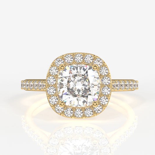 Cushion Cut Moissanite Diamond Halo Engagement 14K Gold Ring