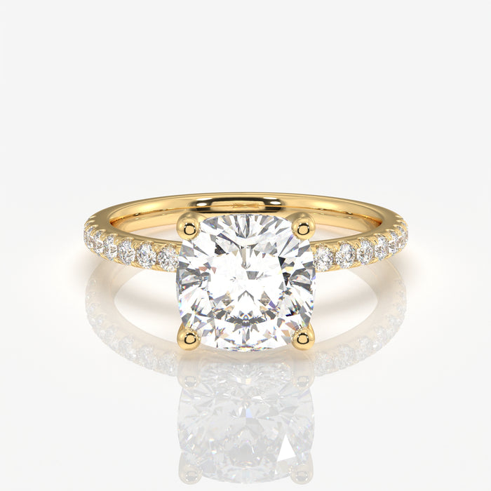 Cushion Cut Moissanite Diamond Pave 14k Gold Ring