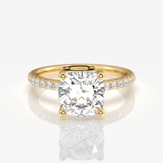 Cushion Cut Moissanite Diamond Pave 14k Gold Ring